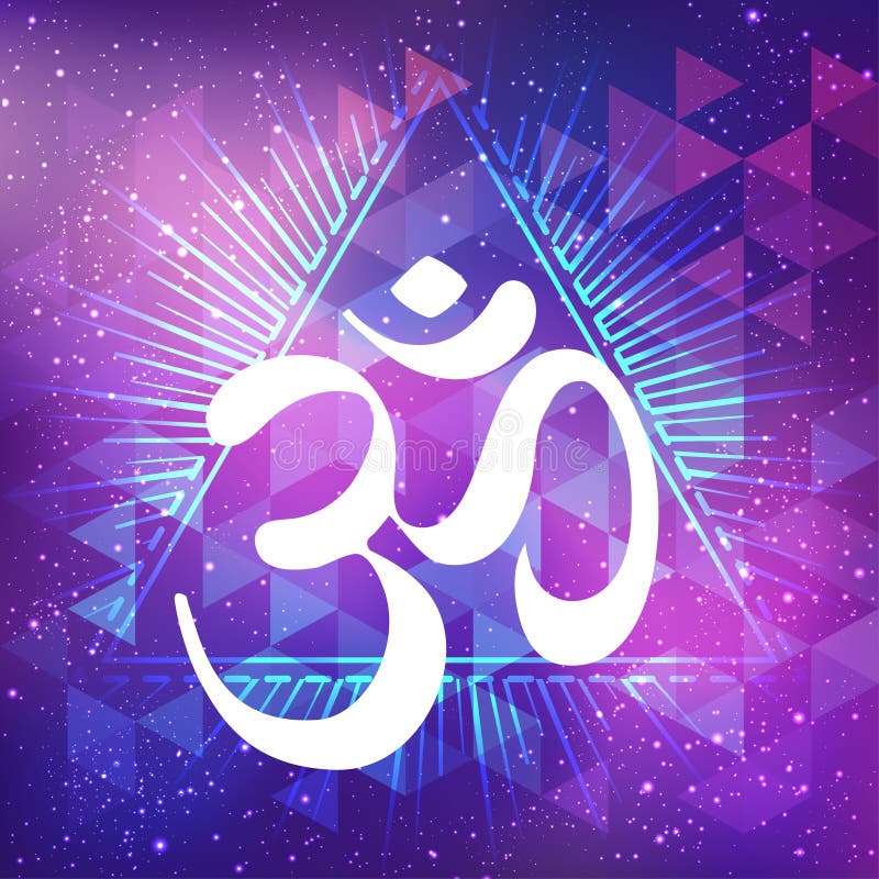 Hand drawn Ohm symbol, Indian Diwali spiritual sign Om over abstract cosmic background with stars. Vector illustration. royalty free illustration Hand drawn Ohm symbol, Indian Diwali spiritual sign Om over abstract cosmic background with stars. Vector illustration. royalty free illustration