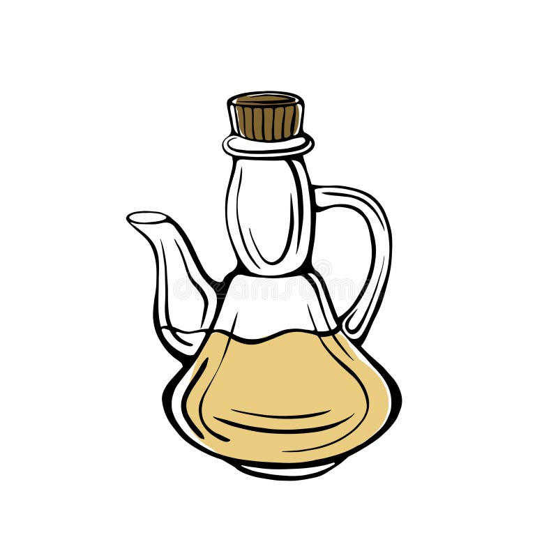 Hand-drawn Olive Oil Bottle Isolated on a White Background. Extra