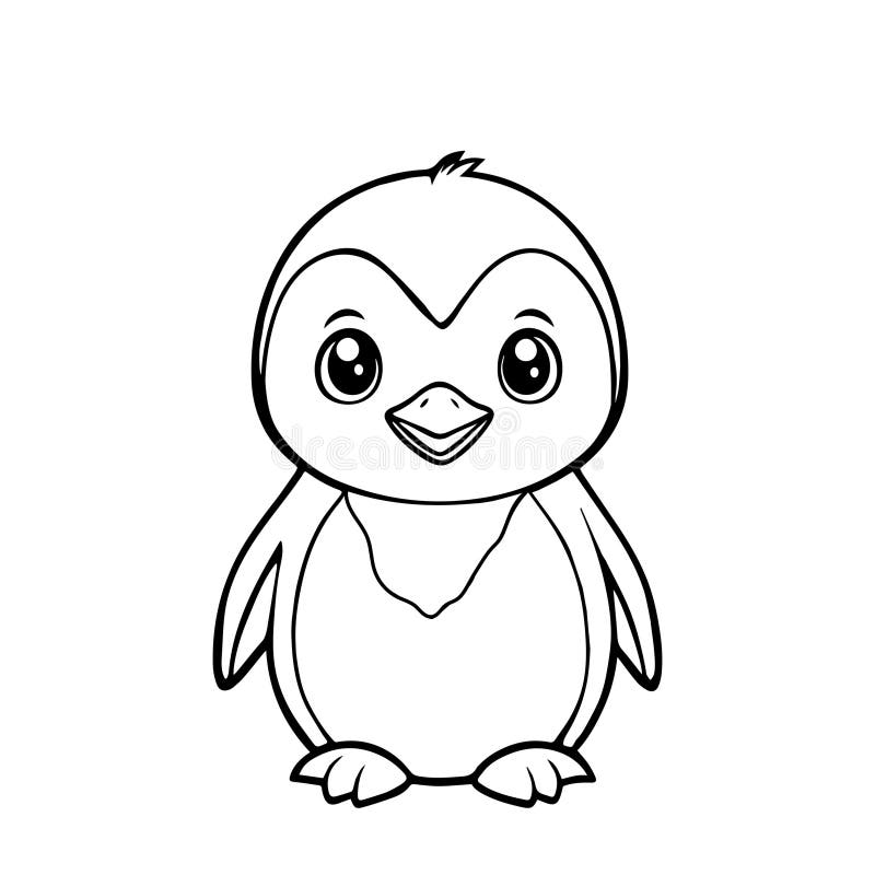 Hand drawn outline black vector illustration of a beautiful penguin isolated on a white background stock illustration