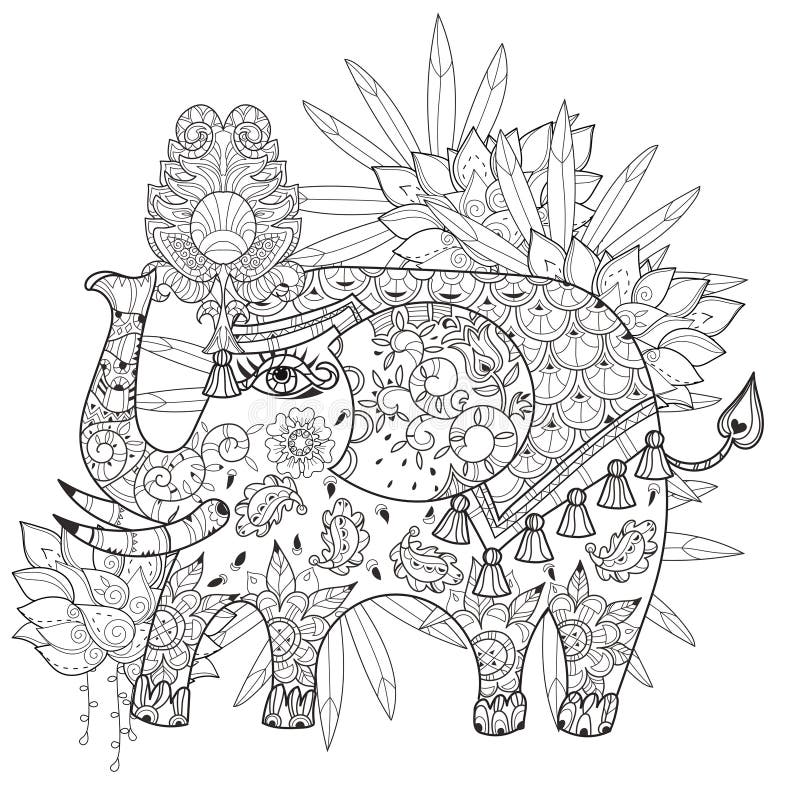 Hand drawn outline circus elephant doodle