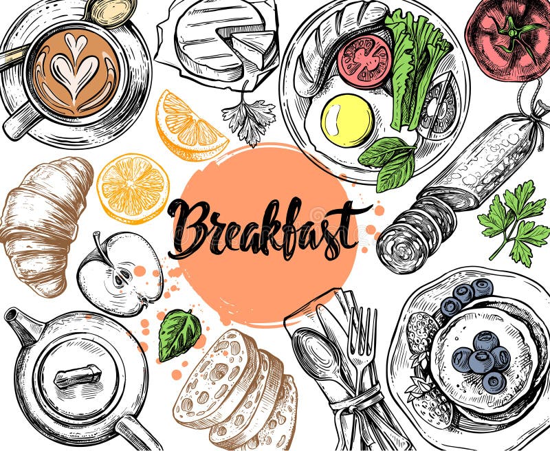 Hand drawn outline of food stock vector. Illustration of bakery 154496092