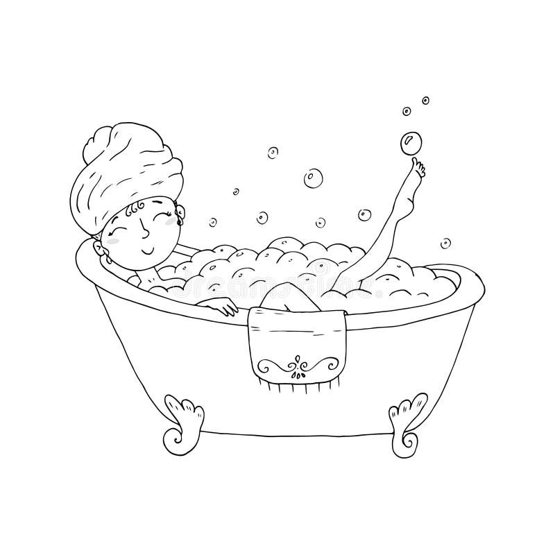 Taking A Bath Coloring Page Stock Illustration Illustration Of Bubbles Black 50165883 