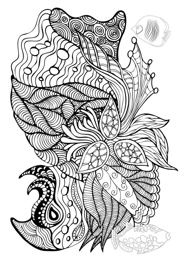 Hand Drawn Page in Zendoodle Style for Adult Coloring Book. Abstract