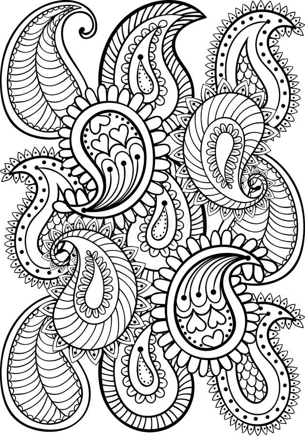 Hand Drawn Paisley Pattern For Adult Coloring Page A4 Size Stock Vector ...
