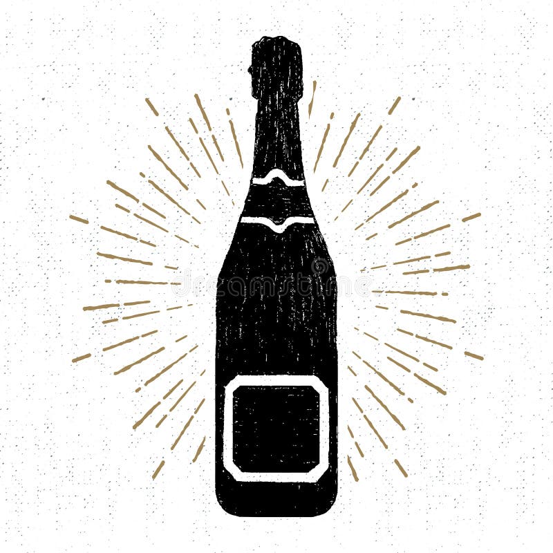 Hand drawn party icon with textured champagne bottle vector illustration stock illustration
