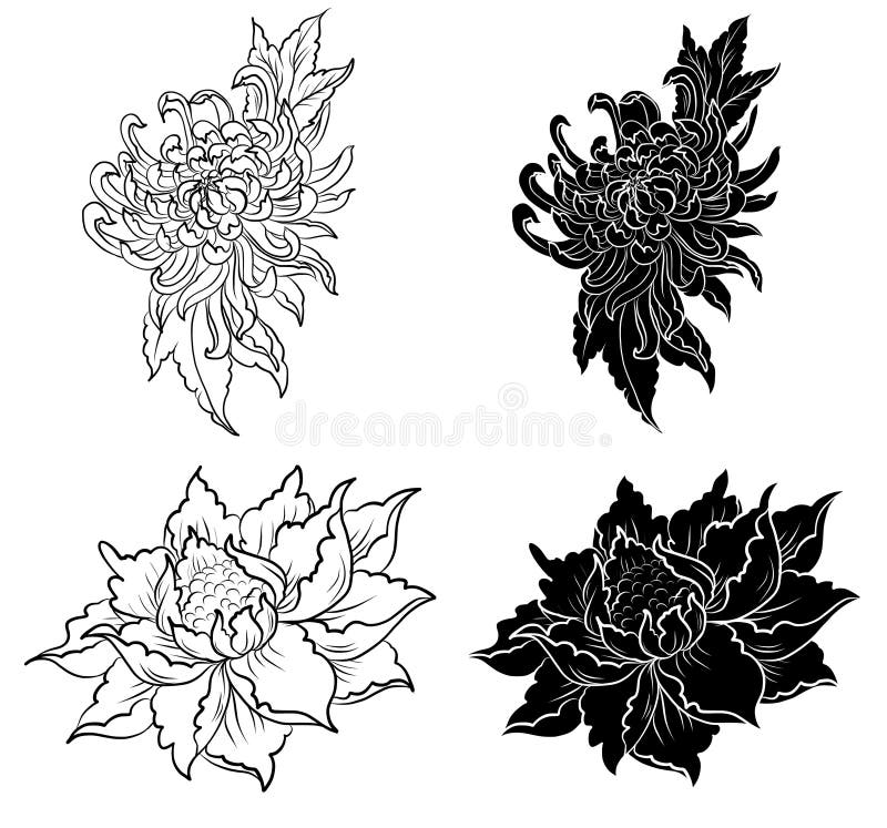Hand Drawn Peony Flower,Lotus and Chrysanthemum Flower Chinese Style Vector Tattoo Design Pink Peony Flower. Stock Vector - Illustration of japanese, drawn: 112017578 Hand Drawn Peony Flower,Lotus and Chrysanthemum Flower Chinese Style Vector Tattoo Design Pink Peony Flower. Stock Vector - Illustration of japanese, drawn: 112017578
