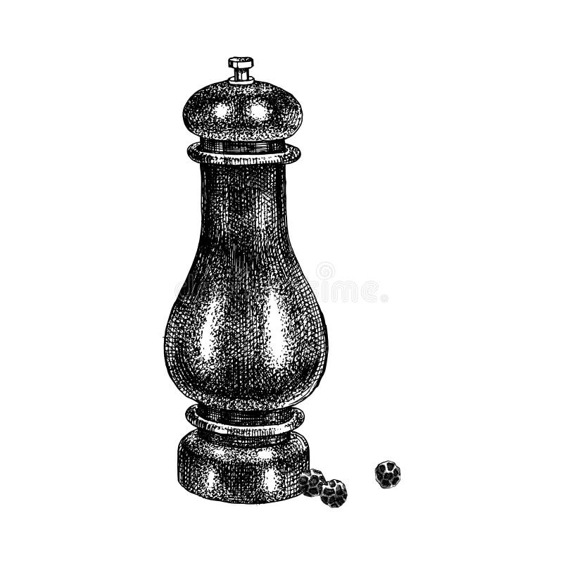 Hand drawn pepper mill