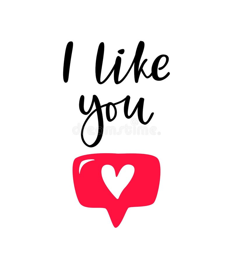 Hand Drawn Phrase I Like You With Heart Button For Social Media, Blog,  Vlog, Web, Banner, Card, Print. Lettering Like Stock Vector - Illustration  Of Contest, Black: 134518210