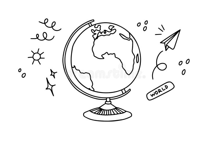 Hand Drawn Earth. Black and White Outline Doodle Vector