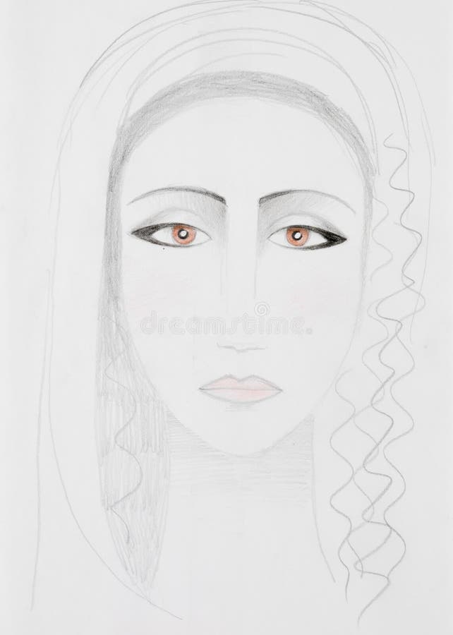 Pencil Drawing Pretty Girl Curly Hair Stock Illustrations 29