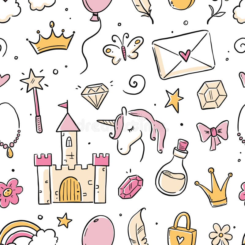 Princess Unicorn Coloring Doodle Stock Illustrations 340 Princess