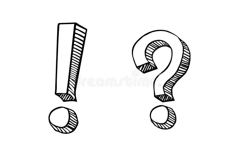 Hand drawn question mark and exclamation point. doodle , sketch style. Illustration design stock photos
