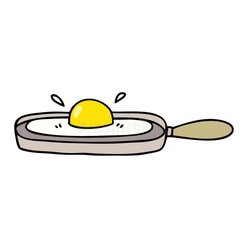 hand drawn quirky cartoon fried egg in frying pan