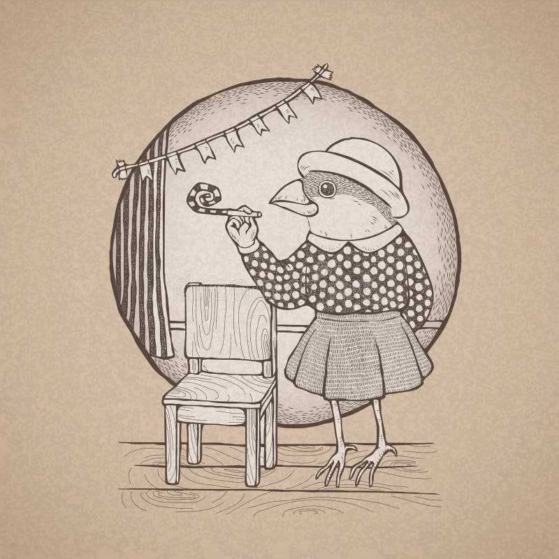 Hand drawn retro style lady bird. Vector illustration of hand drawn retro style lady bird stock illustration