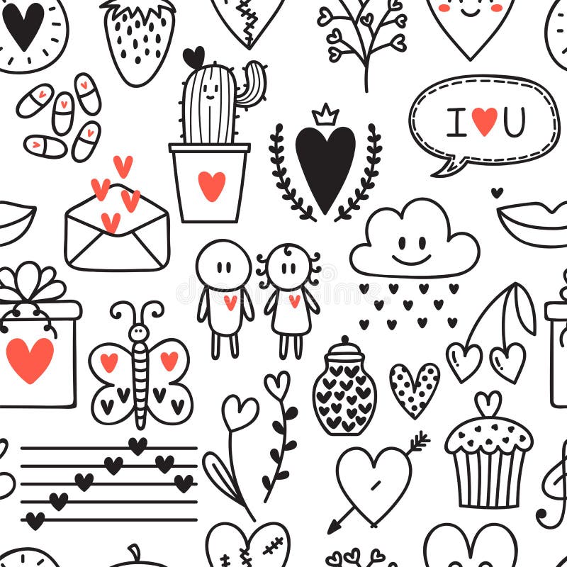 Happy Valentine's Day! Set Of Love And Romantic Seamless Pattern Stock ...