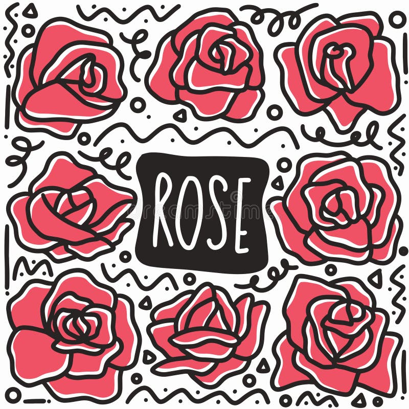 Hand drawn rose doodle set stock vector. Illustration of cartoon 216248880