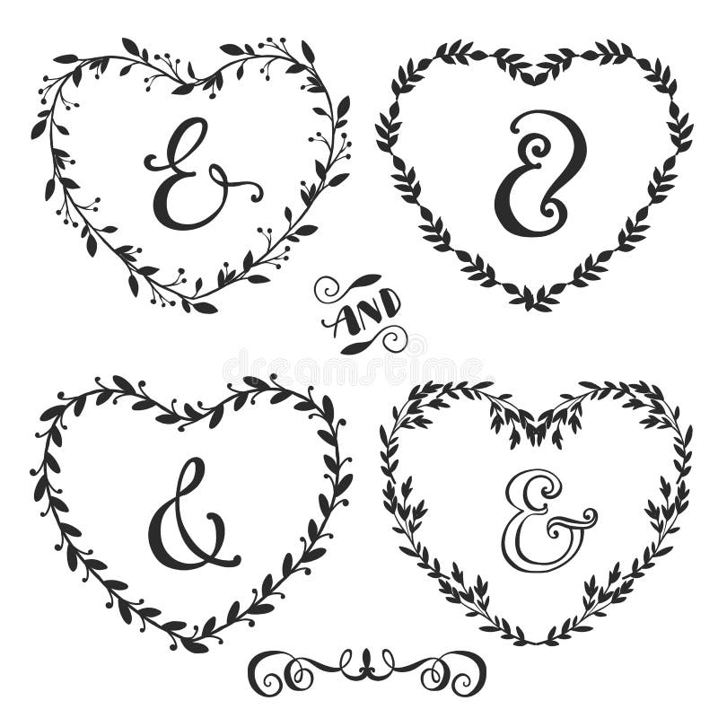 Download Hand Drawn Rustic Vintage Heart Wreaths With Lettering ...