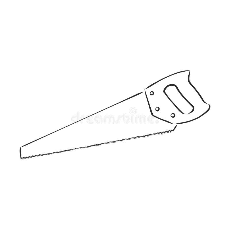 Hand Drawn Saw. Vector Sawing Tool. Carpenter Tool Saw Tool. Sketch