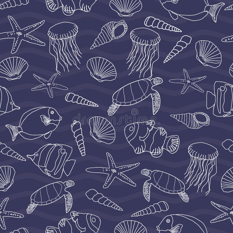 Cute hand drawn sea life seamless pattern background. vector illustration Cute hand drawn sea life seamless pattern background. vector illustration