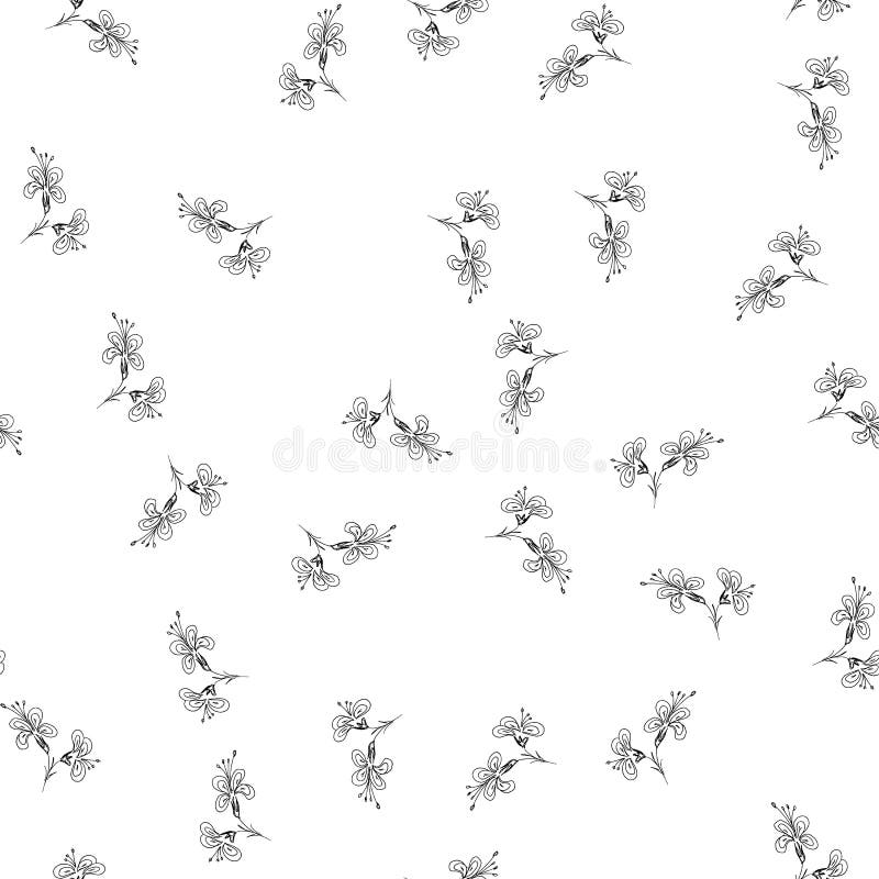 Hand Drawn Seamless Outline Simple Flowers for Wallpaper Design. Vector