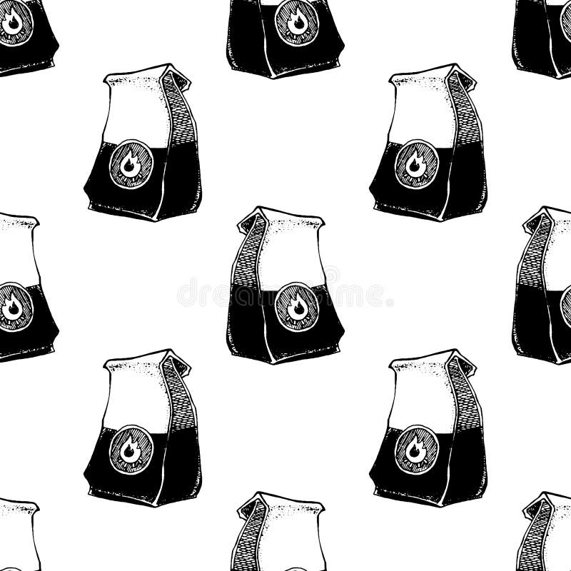 Hand Drawn Seamless Pattern of Charcoal Paper Bag Stock Vector