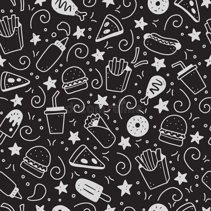 Hand Drawn Seamless Pattern of Fast Food Doodle. Vector Illustration. Stock  Vector - Illustration of fast, graphic: 188094464
