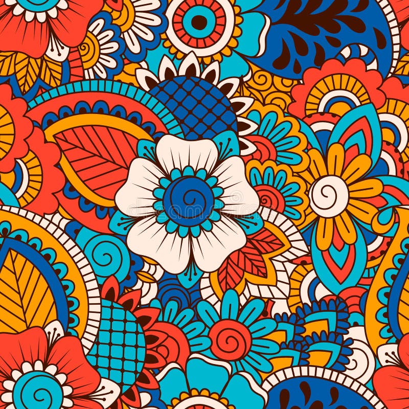 Seamless Floral Pattern for Coloring Book. Stock Vector - Illustration ...