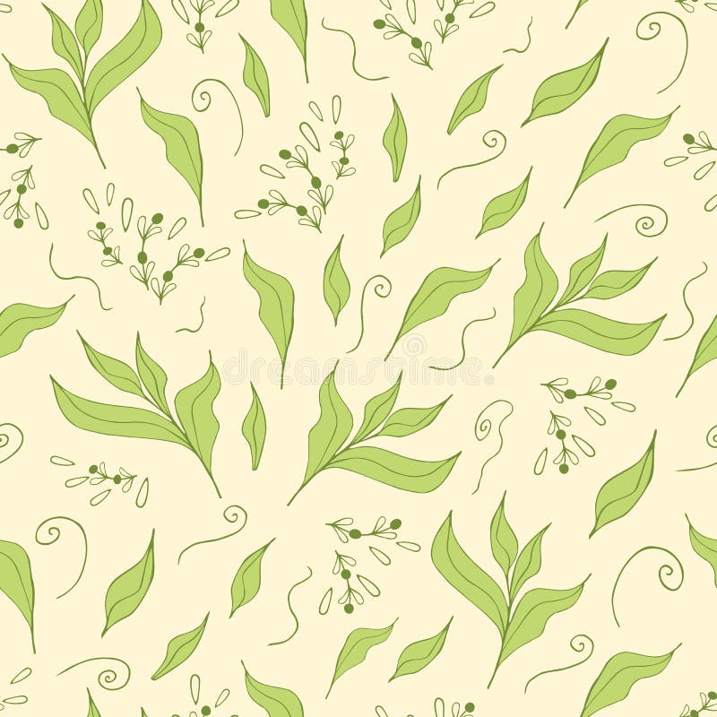 Hand drawn seamless pattern with green tea leaf.