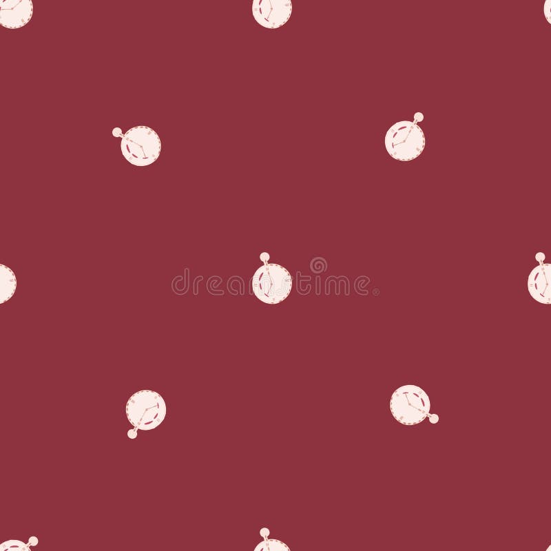 Hand drawn seamless pattern in minimalistic style with simple stopwatch print on maroon background vector illustration
