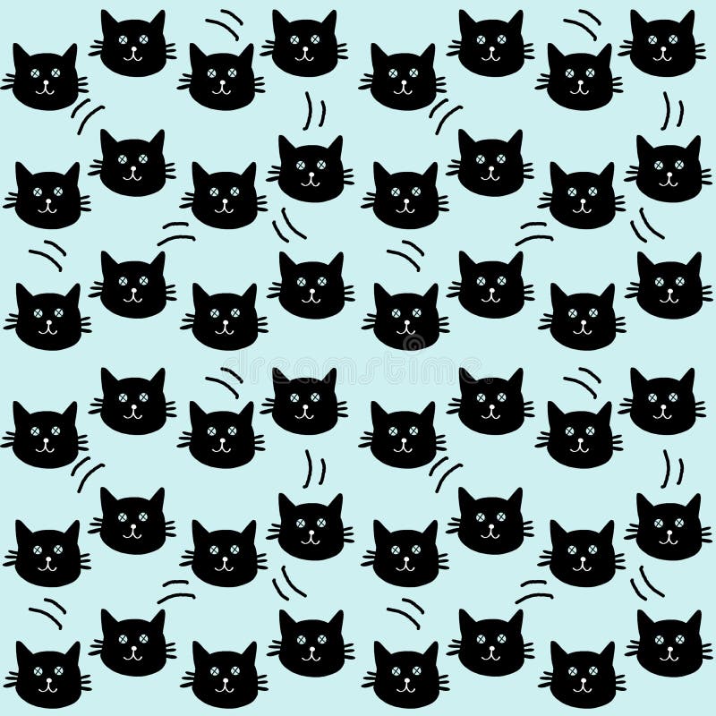 Hand drawn seamless pattern of silhouette cats on green background. royalty free illustration