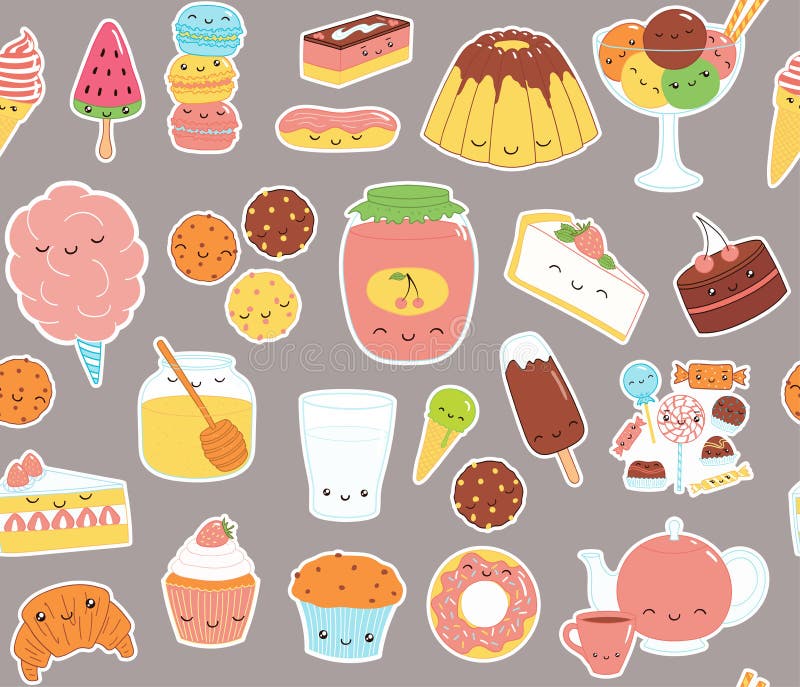 Kawaii Sweet Food Stickers Pattern Stock Vector - Illustration of ...