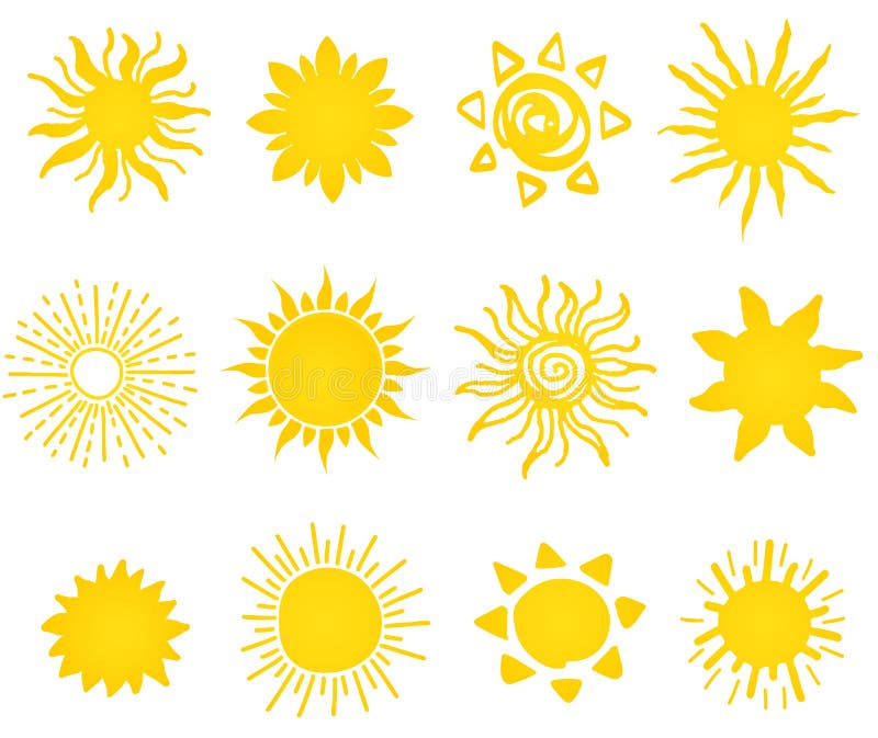 Hand drawn set of different suns icons