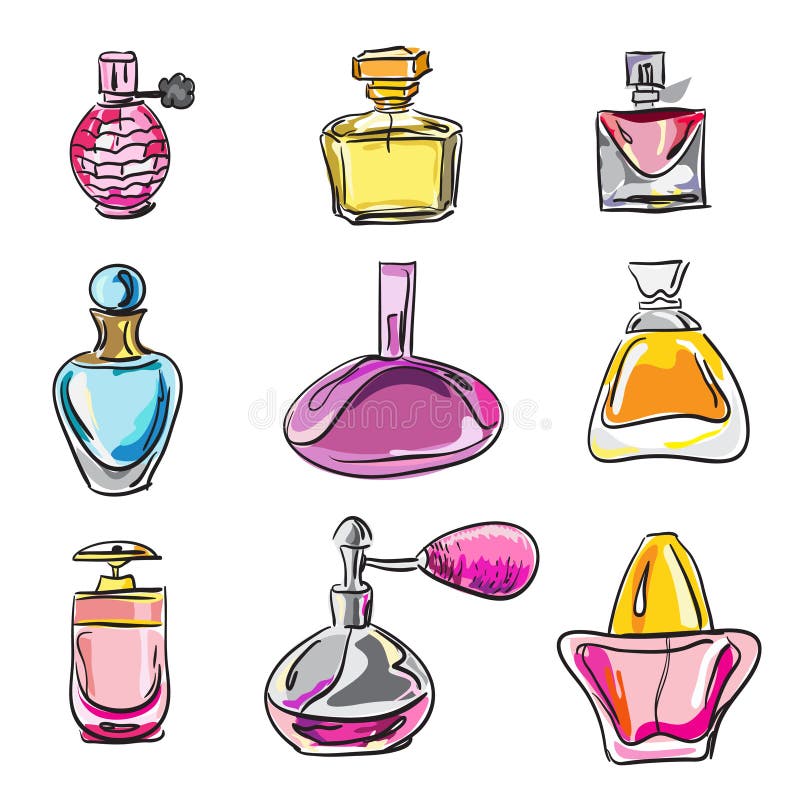 Set of Different Type of Parfume Bottles Stock Vector - Illustration of ...