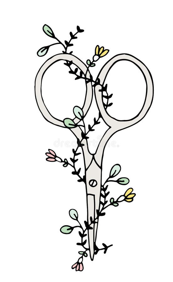 Hand Drawn Sewing Vector Scissors Shears Floral Stock Vector ...