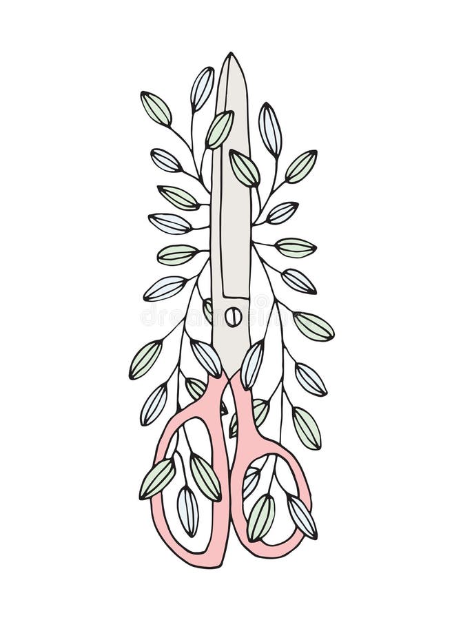 Scissors with Flowers Hand-drawn art, Digital Download, PNG File