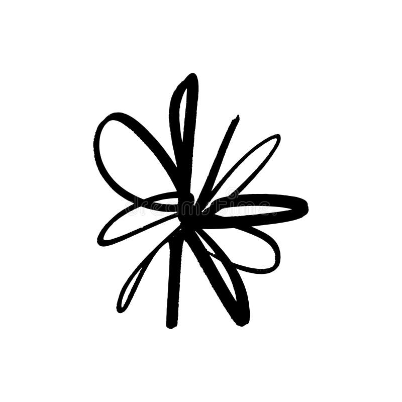 Hand drawn simple brush ink flower. Modern design grunge style element. Black vector symbol stock illustration Hand drawn simple brush ink flower. Modern design grunge style element. Black vector symbol stock illustration