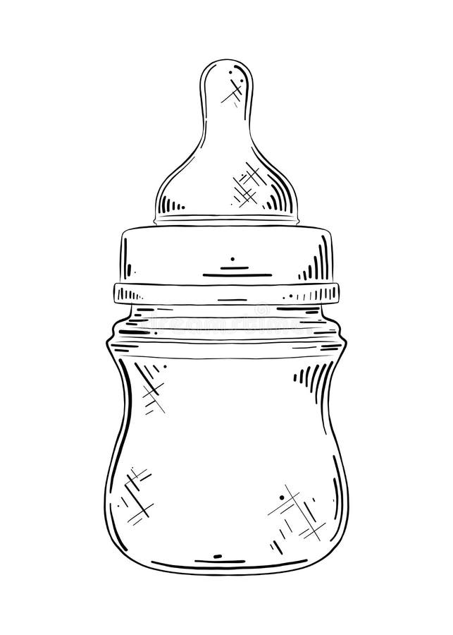 Hand Drawn Sketch of Baby Nipple Bottle in Black Isolated on White ...