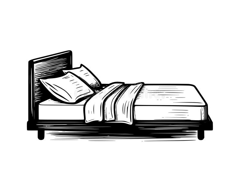 Hand drawn sketch of a bed vector illustration