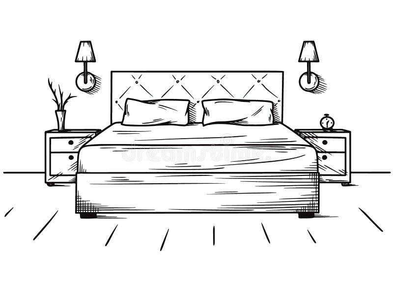 Hand Drawn Sketch Linear Sketch Of An Interior Sketch Line Bedrooms