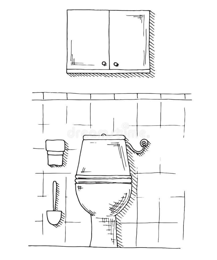 Hand Drawn Sketch. Linear Sketch of an Interior. Part of the Bathroom