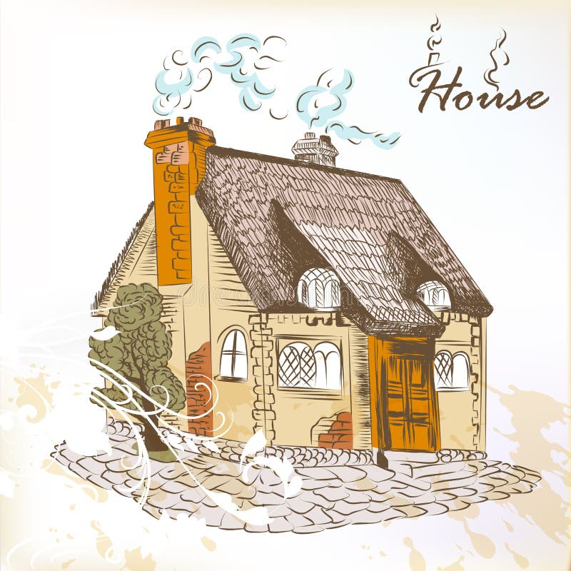 Hand Drawn Sketch Of Little House In English Style Stock 