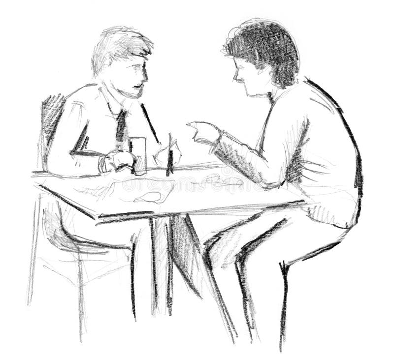 Hand Drawn Sketch of Man in a Cafe Stock Illustration Illustration of