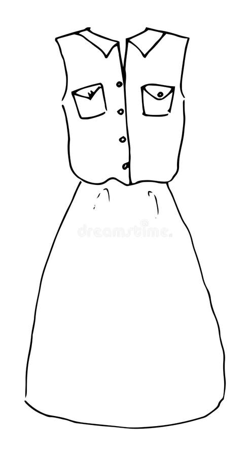 Middle Dress Cloth Hand Drawn Fashion Sketch. Flat Vector Isolated ...