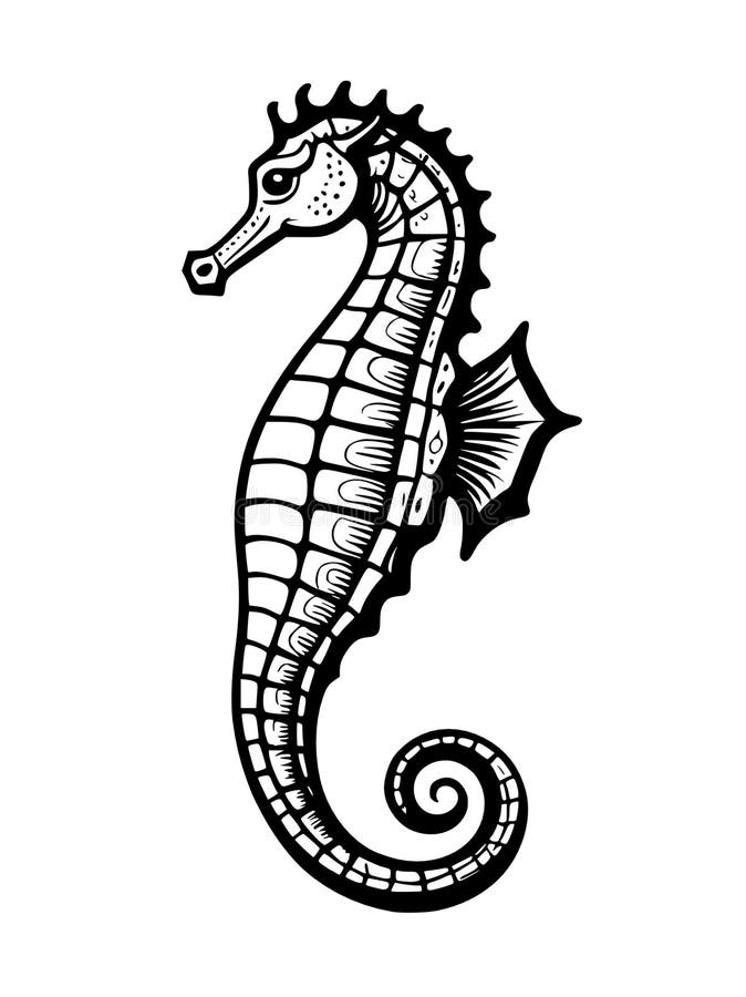 Hand drawn sketch of seahorse, isolated on white background vector illustration