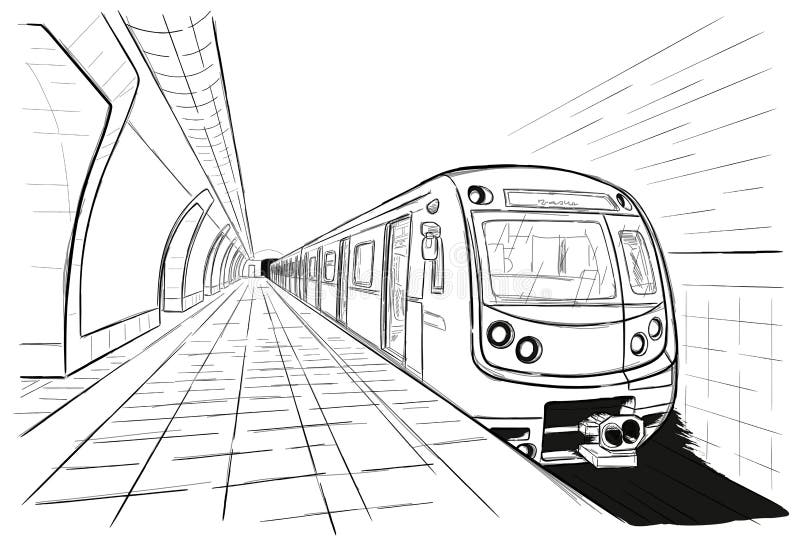 Hand Drawn Sketch Subway Station Stock Vector - Illustration of drawn,  locomotive: 115800699
