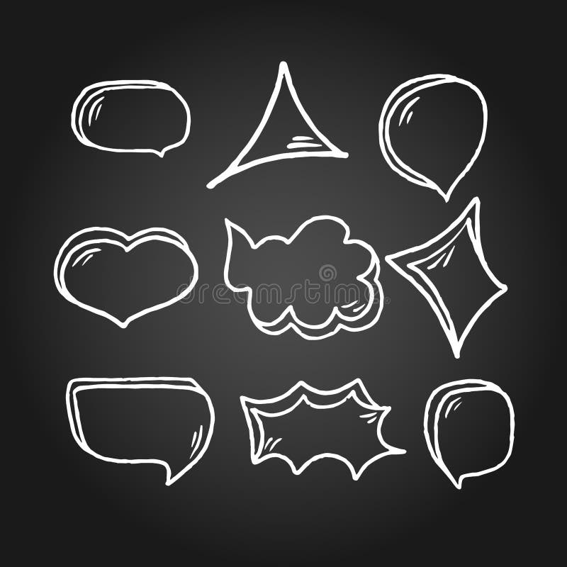 Hand Drawn Speech Bubbles on Black Chalk Board. Doodle Style Vector