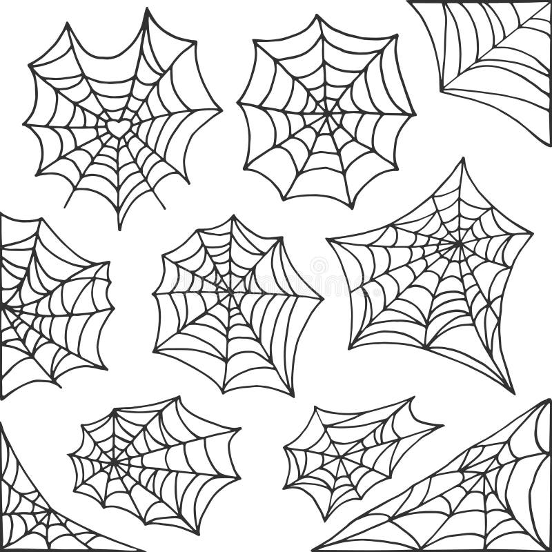 Hand drawn spider web Halloween symbol. Cobweb decoration elements collection. Halloween cobweb vector frame and borders