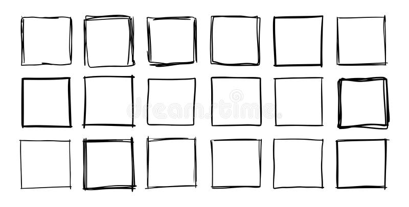Hand drawn square frames. Doodle line square frame. Vector borders grunge template set. royalty free illustration