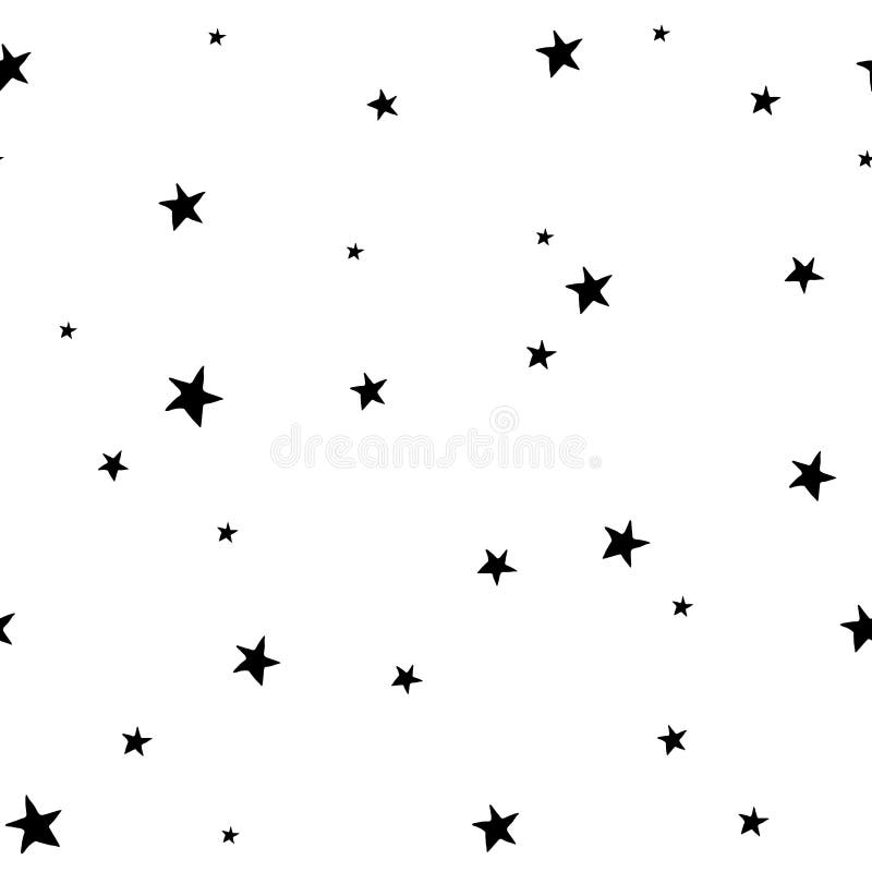 Seamless Pattern with Black Stars on a White Background. Starry Vector