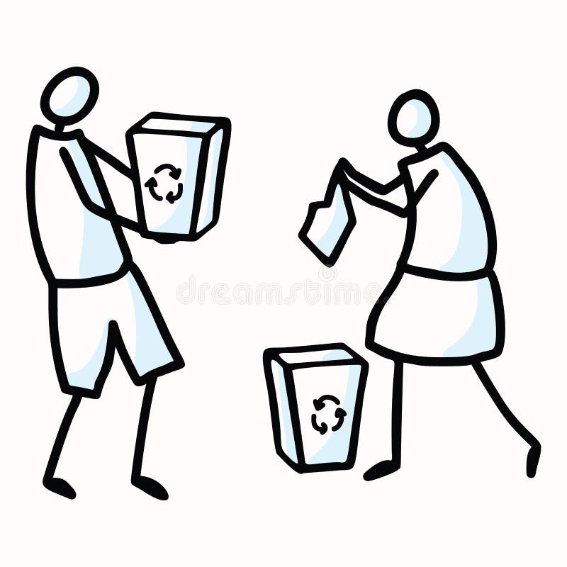 Hand Drawn Stick Figures Trash Collecting. Concept of Clean Up Earth ...